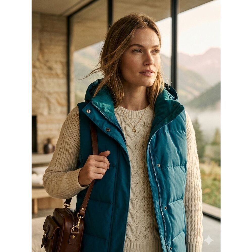 Duluth Trading Co. Teal Blue Hooded Down Puffer Vest - Women's Medium